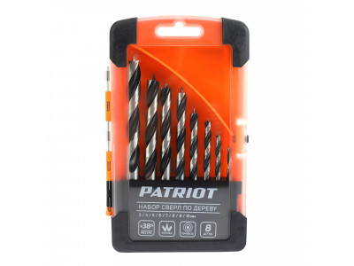 Набор сверл по дереву спиральные W-образная заточка 3, 4, 5, 6, 7, 8, 9, 10 мм Patriot